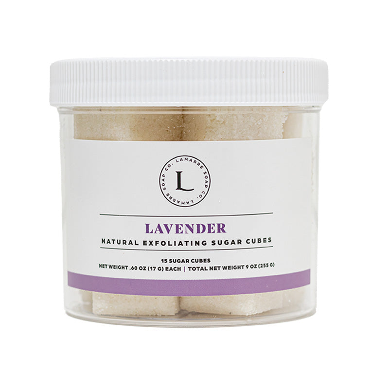 Lamarre Soap Co. Lavender Natural Exfoliating Sugar Cubes Front.